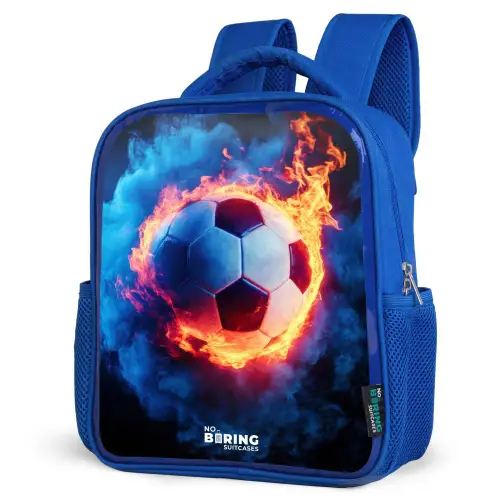 Voetbal in vuur en ijs Kinderrugzak - Blauw middel -schuin