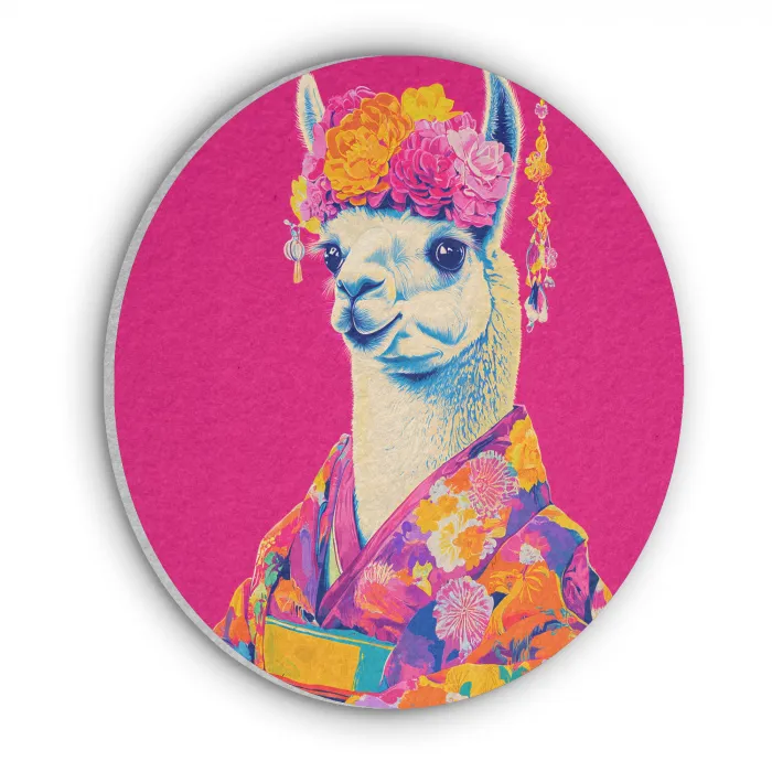 Lama - Kimono - Bloemenkrans - Felroze Akoestische PET Vilt - Rond klein -3d