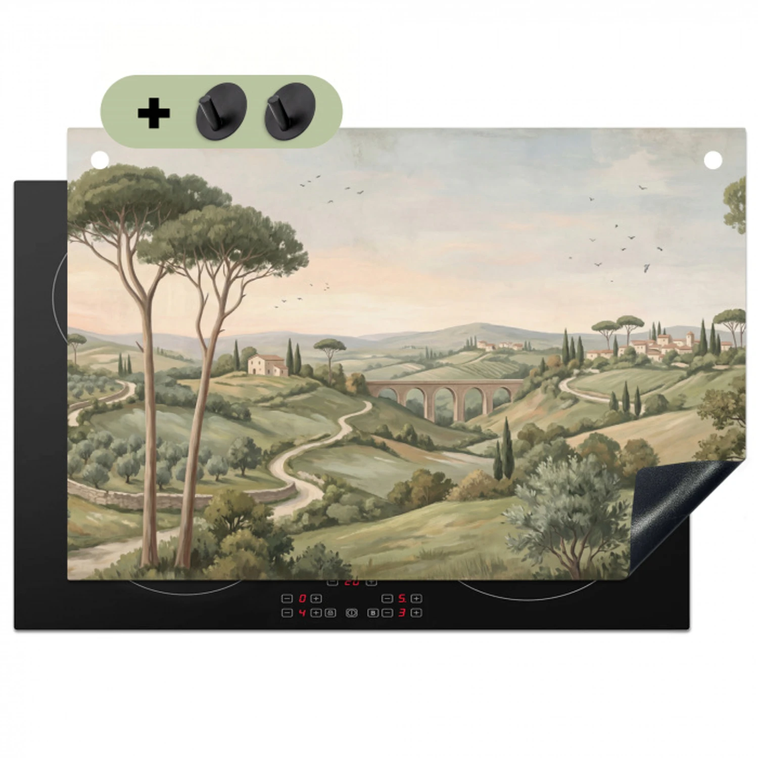 Landschap - Heuvels - Zandpad - Groen Inductie beschemer met haakjes klein -3d