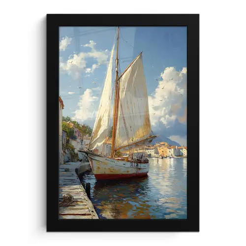 Zeilschip - Huizen - Kade - Zee fotolijst zwart zonder passe partout klein -3d