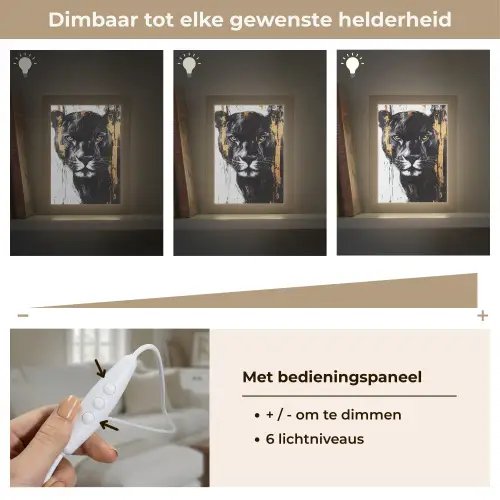 Panter - Zwart - Abstract - Verfstreken Light Box met kabel (Tafellamp) klein -USP_dimbaarNL
