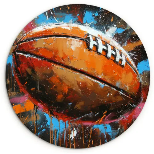 Graffiti - Rugby - Kleurrijk - Rugbybal Wandcirkel kunststof plaat 5mm dik klein -3d