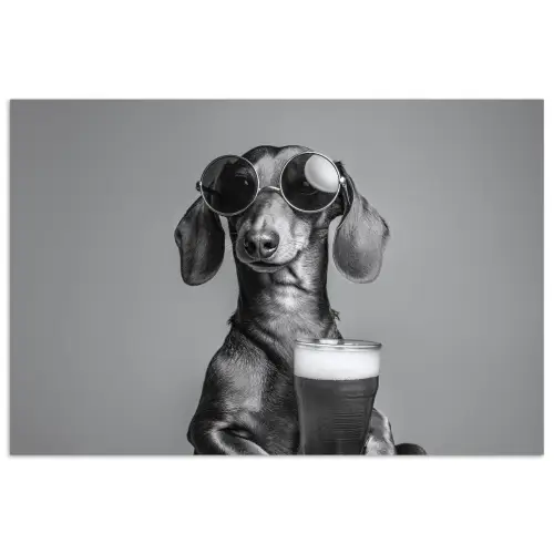 Teckel - Bier - Glas - Bril poster papier klein -3d