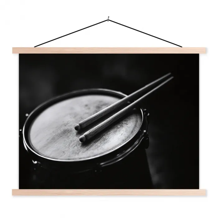 Trommel - Close-up - Drumstokken - Zwart textielposter latten blank klein -3d