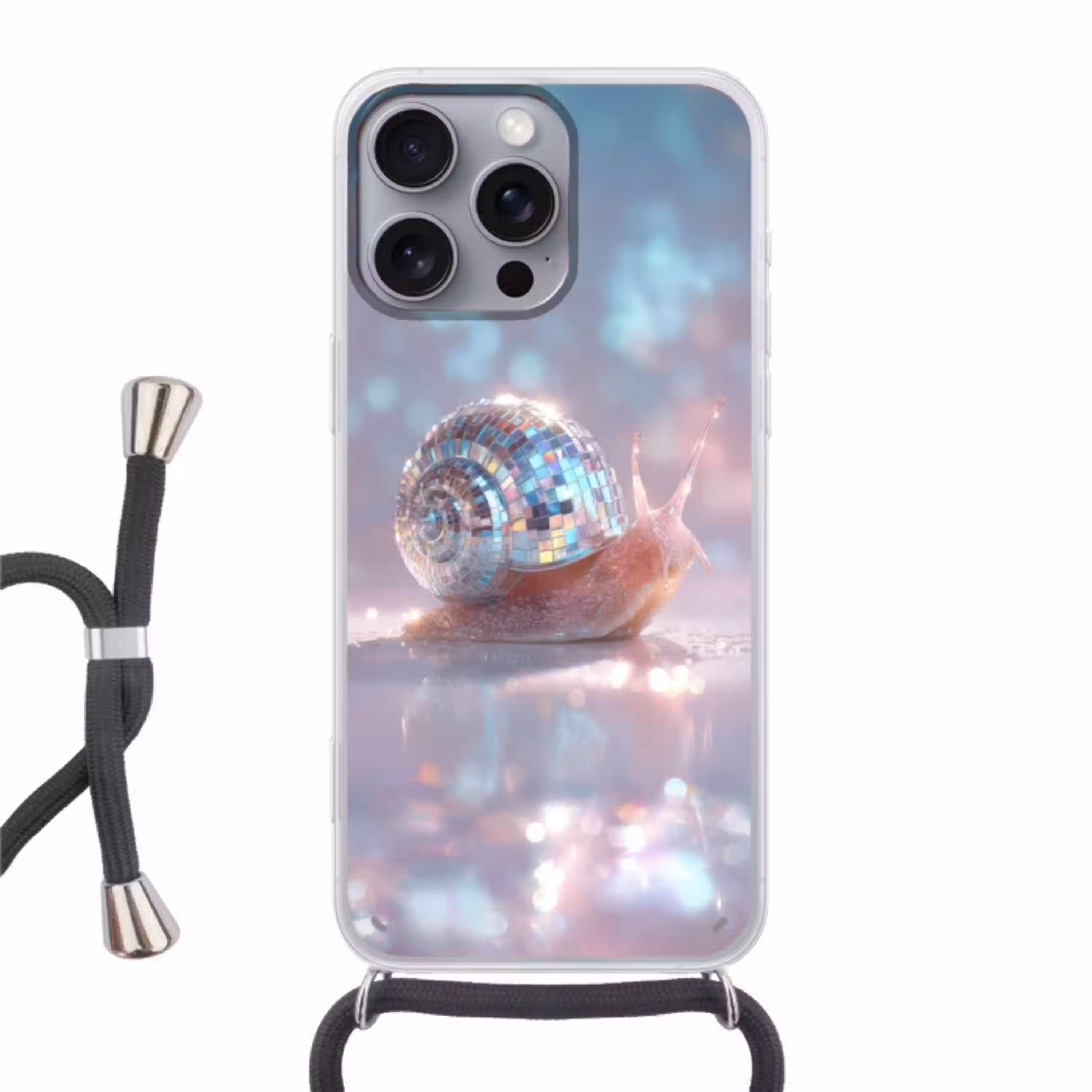 Slak - Disco - Mozaïek - Blauw Hoesje iPhone 16 Pro Max met koord klein -3d