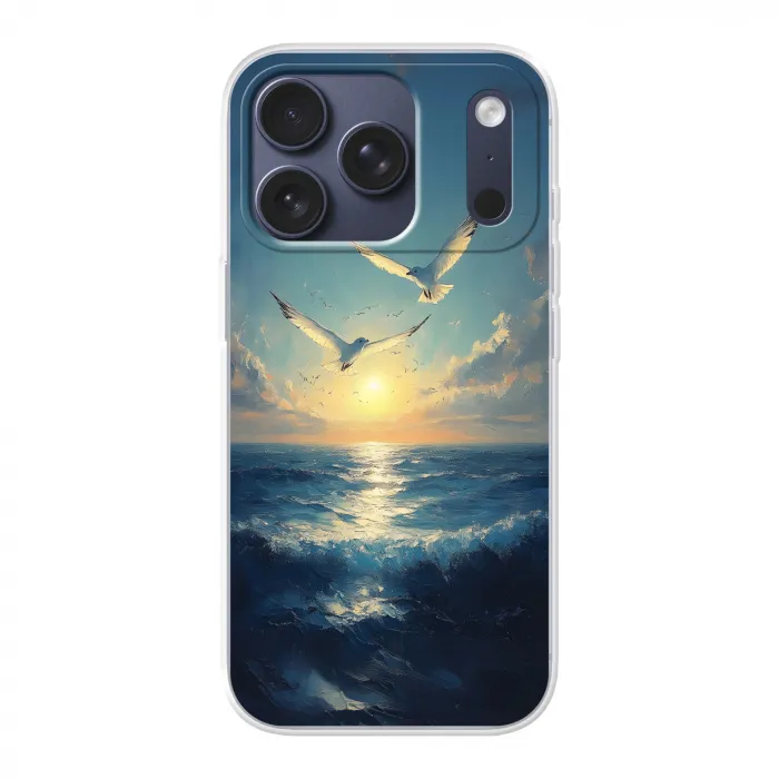 Meeuwen - Zee - Wolken -Blauw Telefoonhoesje iPhone 17 Pro klein -3d