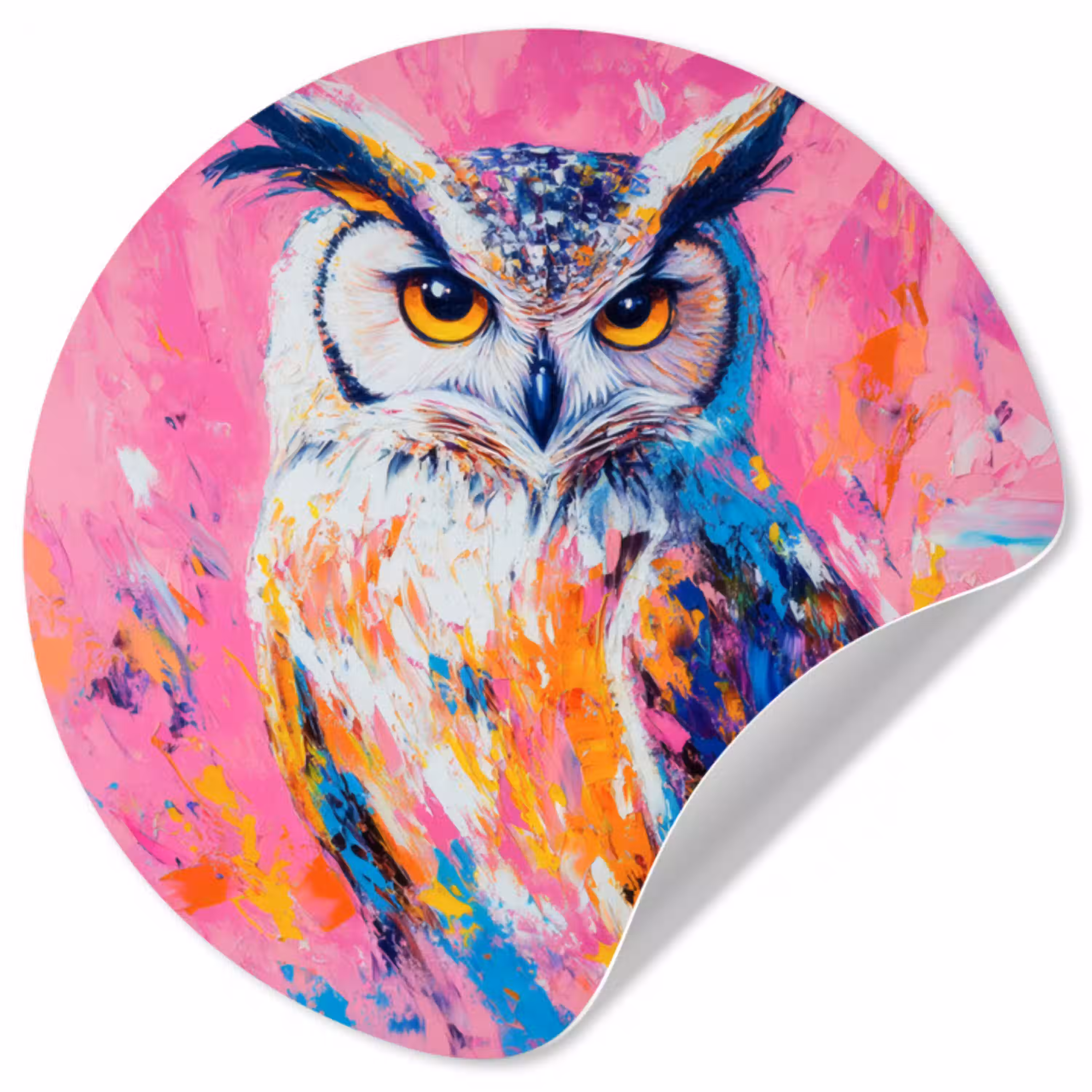 Uil - Roze - Blauw - Verf - Abstract Wandcirkel behangsticker klein -3d