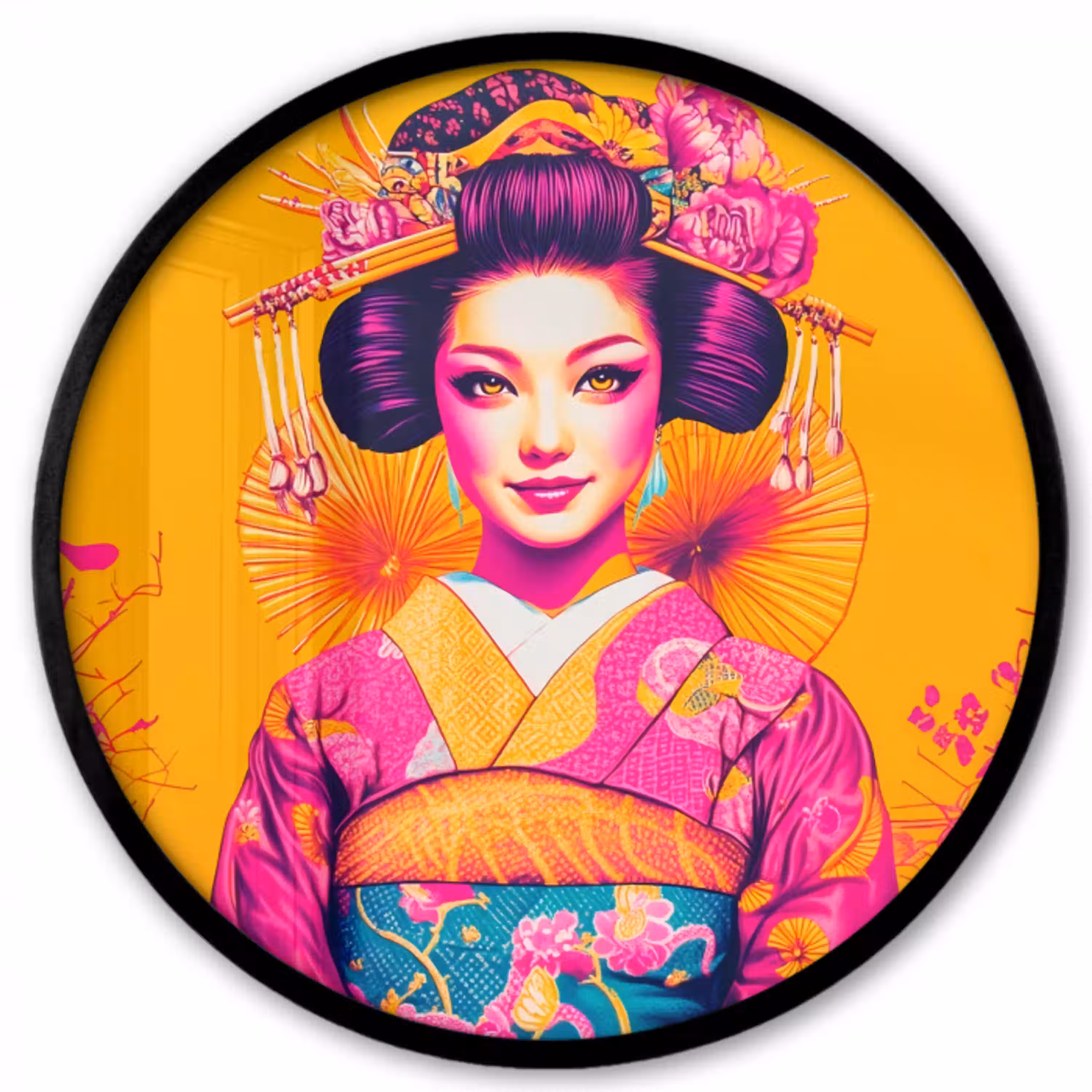Bloemen - Vrouw - Kimono - Roze Fotolijst rond zonder passe partout klein -3d