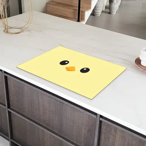 Kuiken - Vrolijk - Geel - Minimalistisch Inductie beschermer vinyl 3mm klein -sfeer8