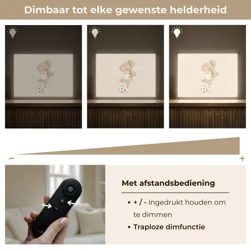 Meisje - Voetbal - Beige Light Box met batterij (Wandlamp kind) middel -USP_dimbaarNL