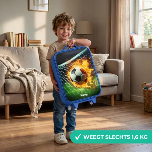 Vuurvoetbal in doelnet vastgelegd Kinderkoffer - Blauw klein -sfeer2_NL