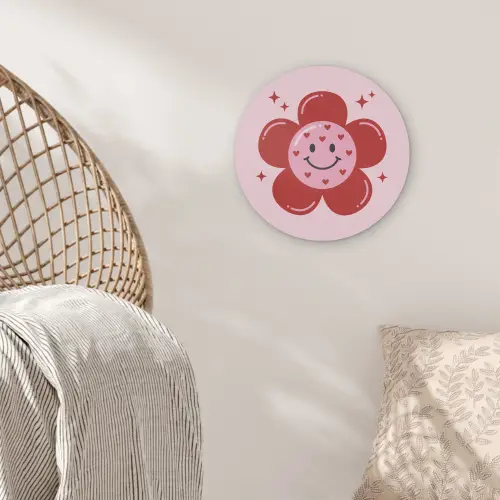 Bloem - Roze - Hartjes Akoestische PET Vilt - Rond klein -sfeer4