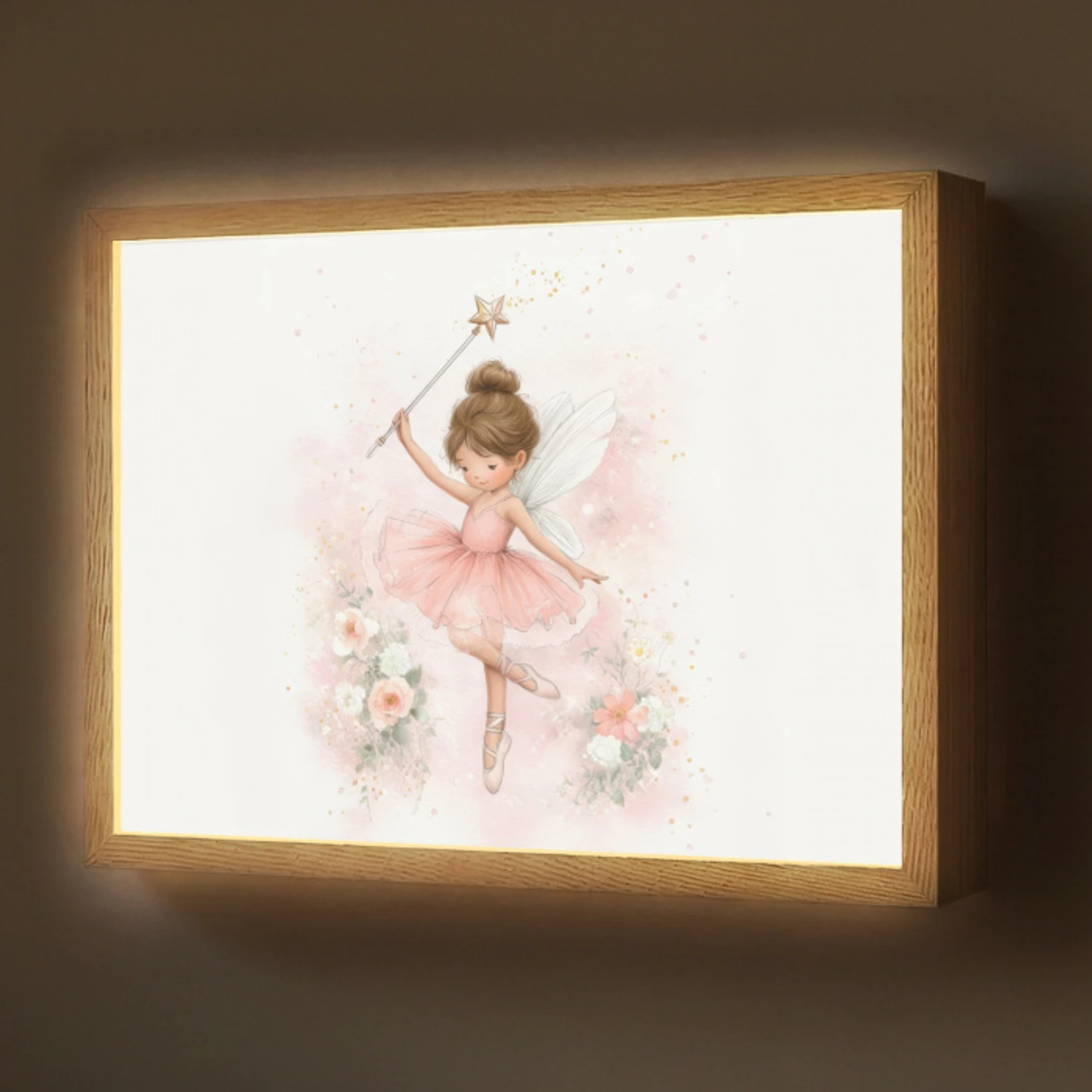Ballerina - Fee - Bloemen - Roze Light Box met batterij (Wandlamp) middel -z3d_website