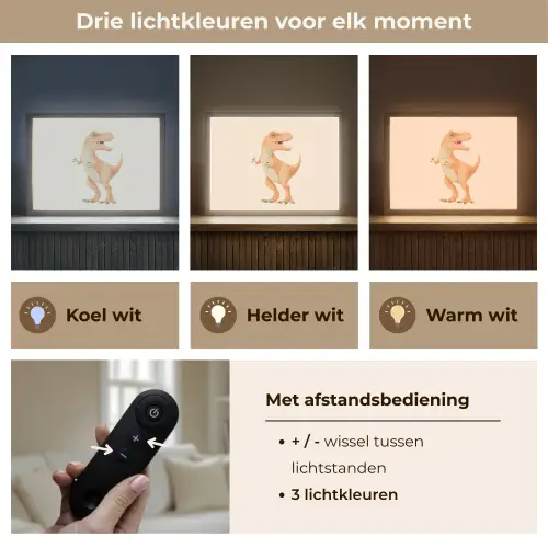 Dino - T-Rex - Oranje Light Box met batterij (Wandlamp kind) middel -USP_lichtkleurNL