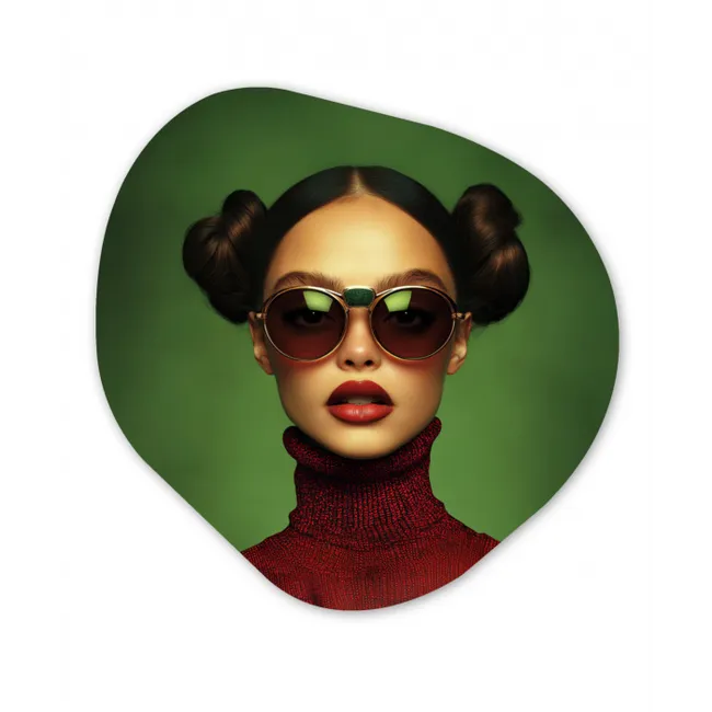 Vrouw - Groen - Bril - Aesthetic - Modern Wandcirkel Organisch Plexiglas middel -3d
