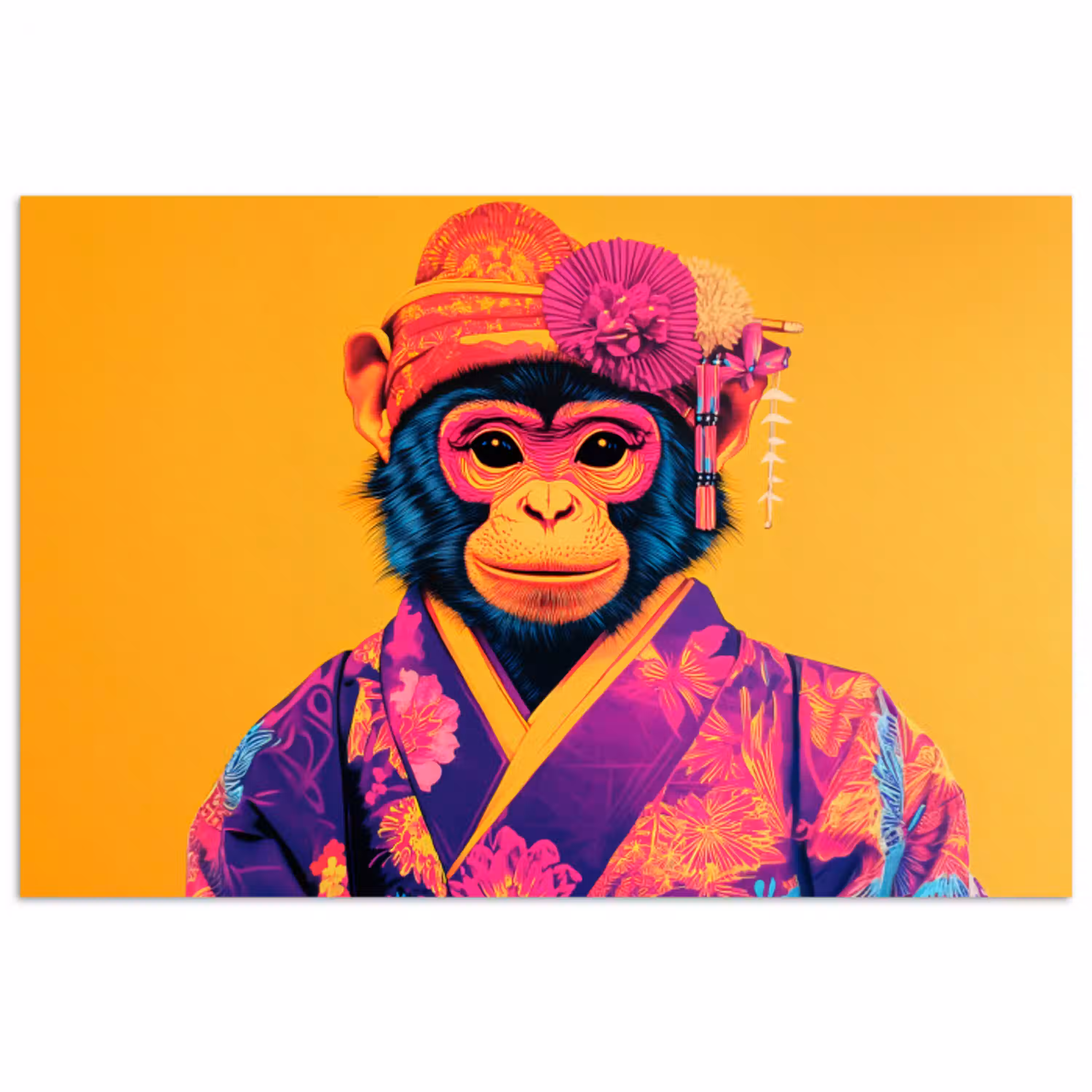 Aap - Kimono - Bloemen - Hoofdtooi poster papier klein -3d
