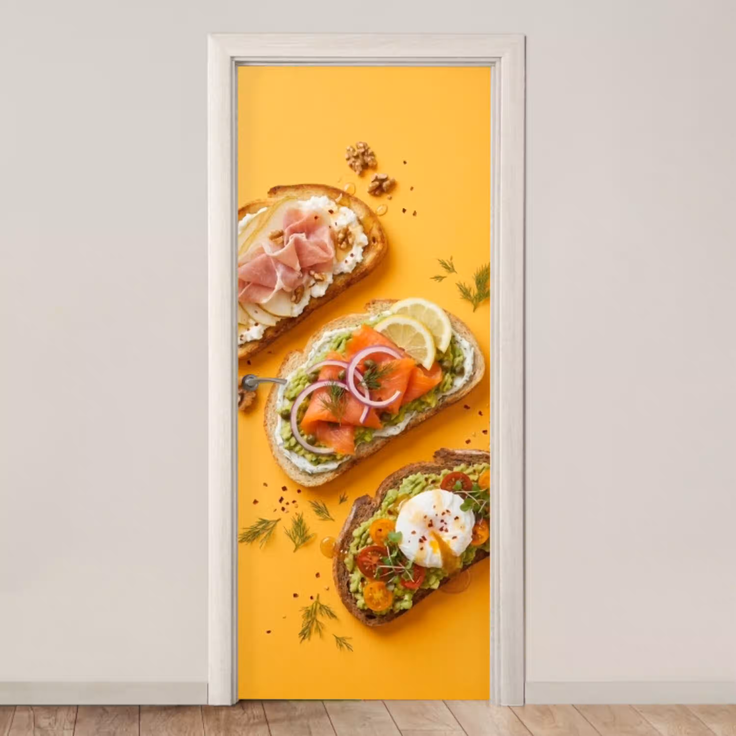 Eten - Brood - Ontbijt - Modern - Kleurrijk deurposter klein -3d_beige