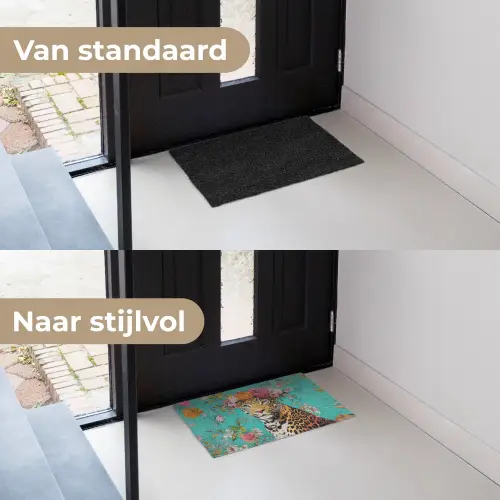Luipaard - Bloemen - Kroon Deurmat klein -voor-na_NL