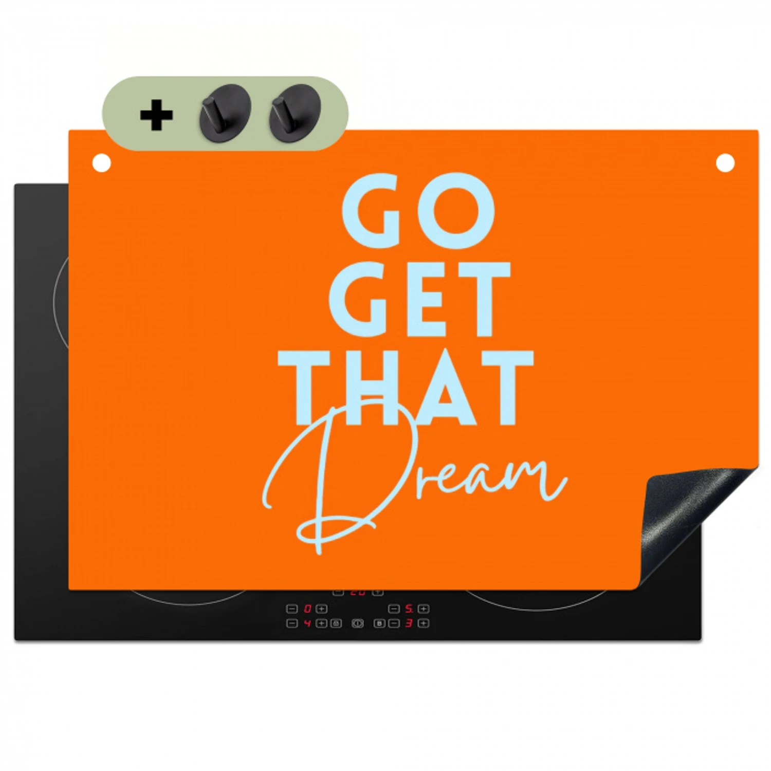 Oranje - Blauw - Go get that dream Inductie beschemer met haakjes klein -3d