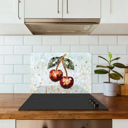 Kersen - Rood - Mozaïek - Blaadjes keuken achterwand spatscherm klein -sfeer2