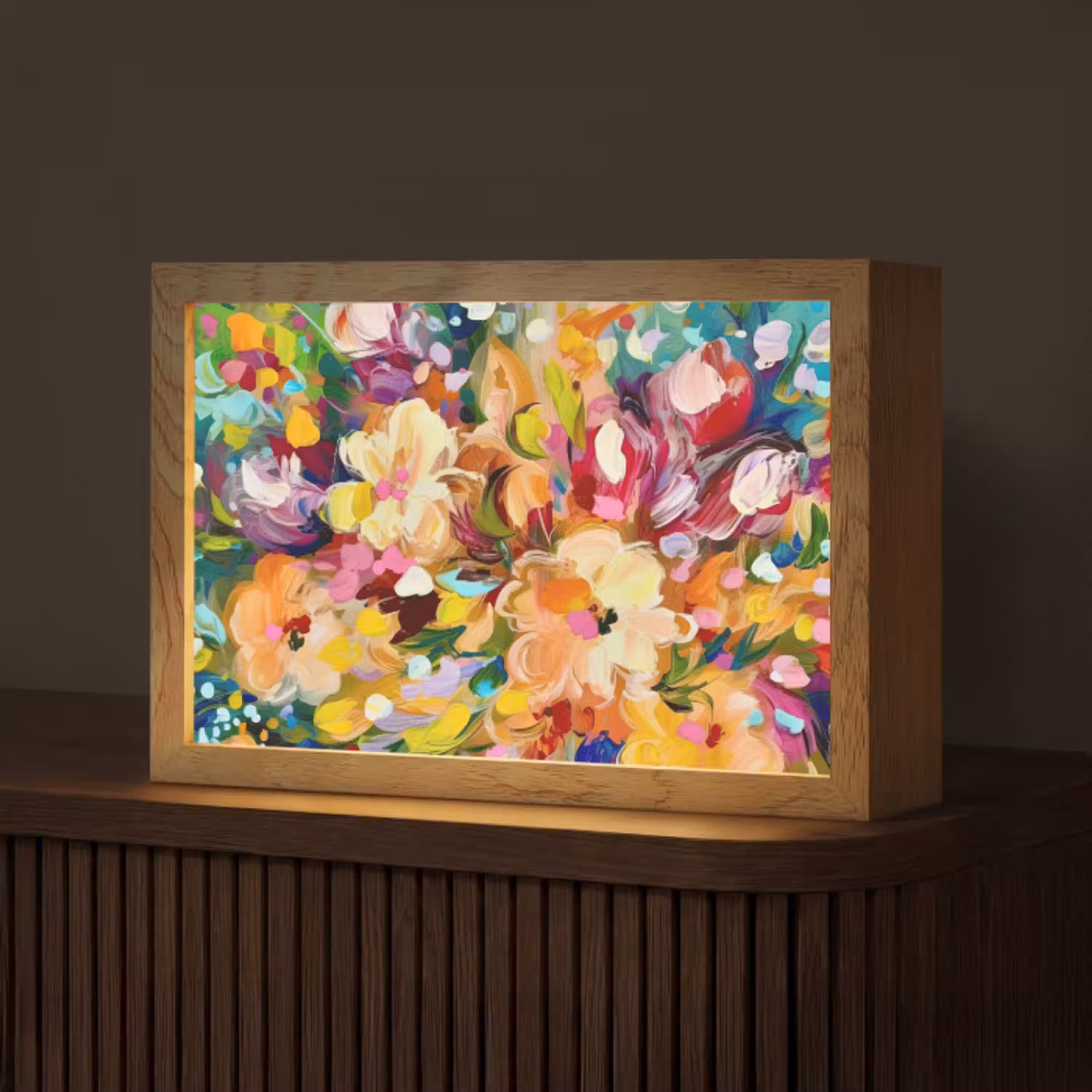 Schilderij - Olieverf - Bloemen - Regenboog Light Box met kabel (Tafellamp) klein -z3d_website