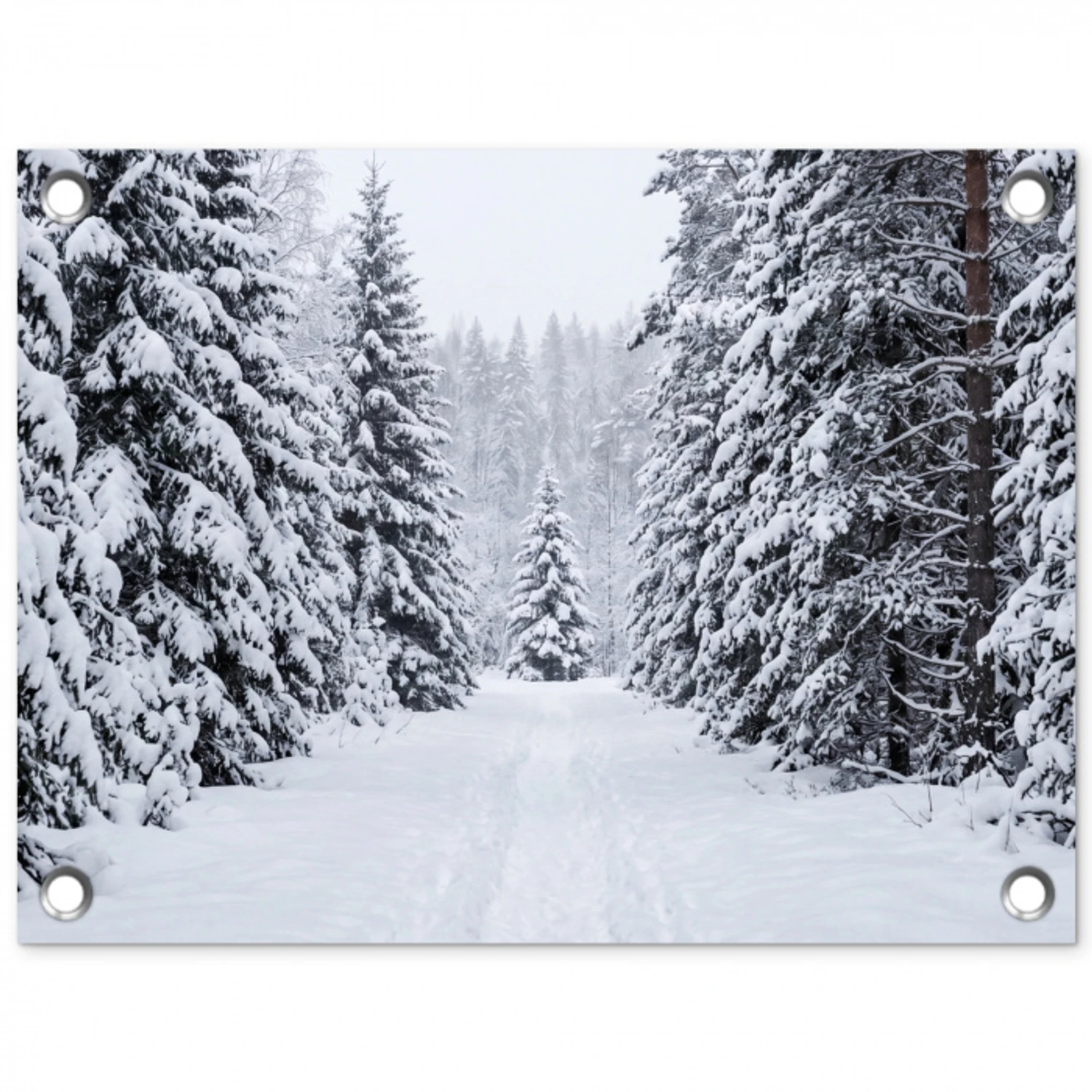 Bos - Winter - Sneeuw - Pad - Natuur tuinposter los doek klein -3d