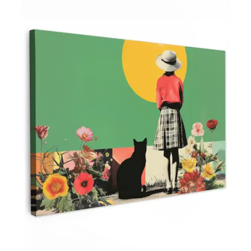 Retro - Meisje - Kat - Zon canvas 2cm klein -z3d