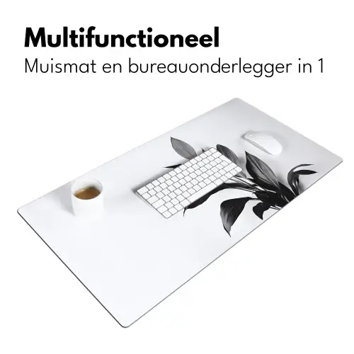 Plant - Bladeren - Minimalistisch - Zwart Muismat XXL klein -sfeer4