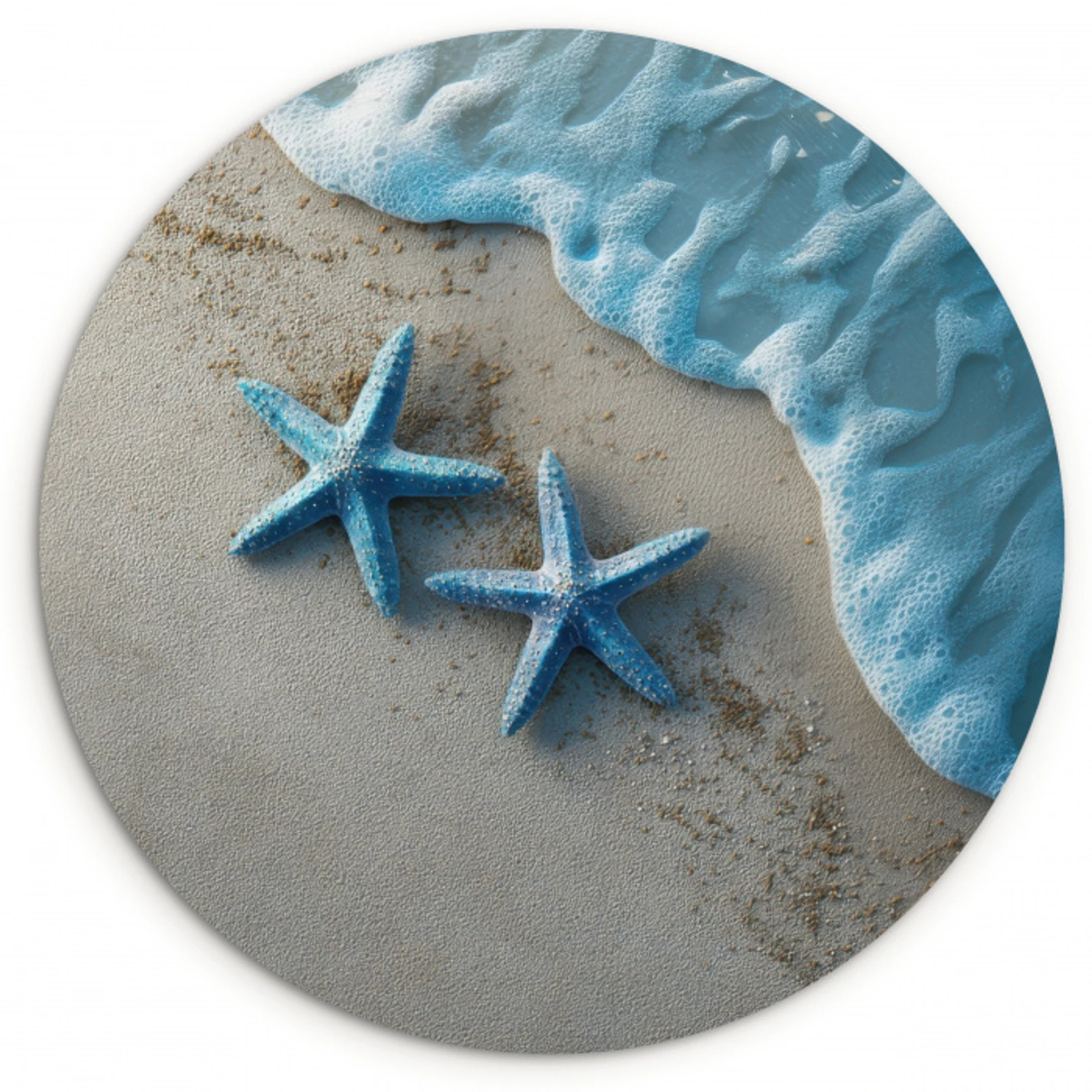 Zeesterren - Zand - Zee - Blauw Wandcirkel kunststof plaat 5mm dik klein -3d