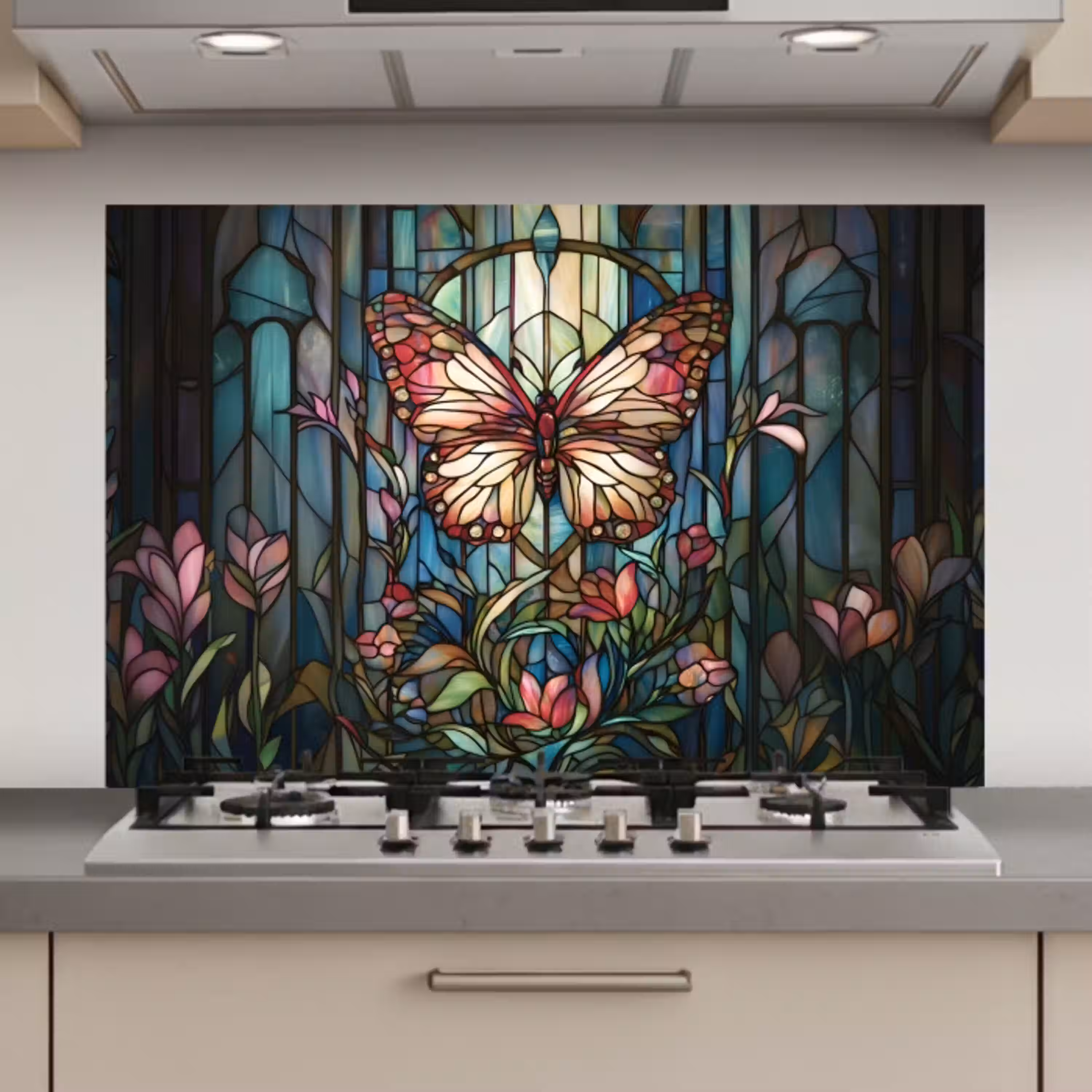 Vlinder - Roze - Bloemen - Bladeren keuken achterwand spatscherm klein -3d_website