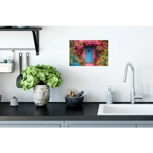 Bloemen - Deur - Roze Muursticker klein -keuken