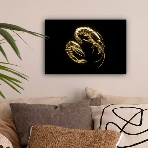 Garnalen - Zwart - Goud - Dieren canvas 2cm klein -sfeer1