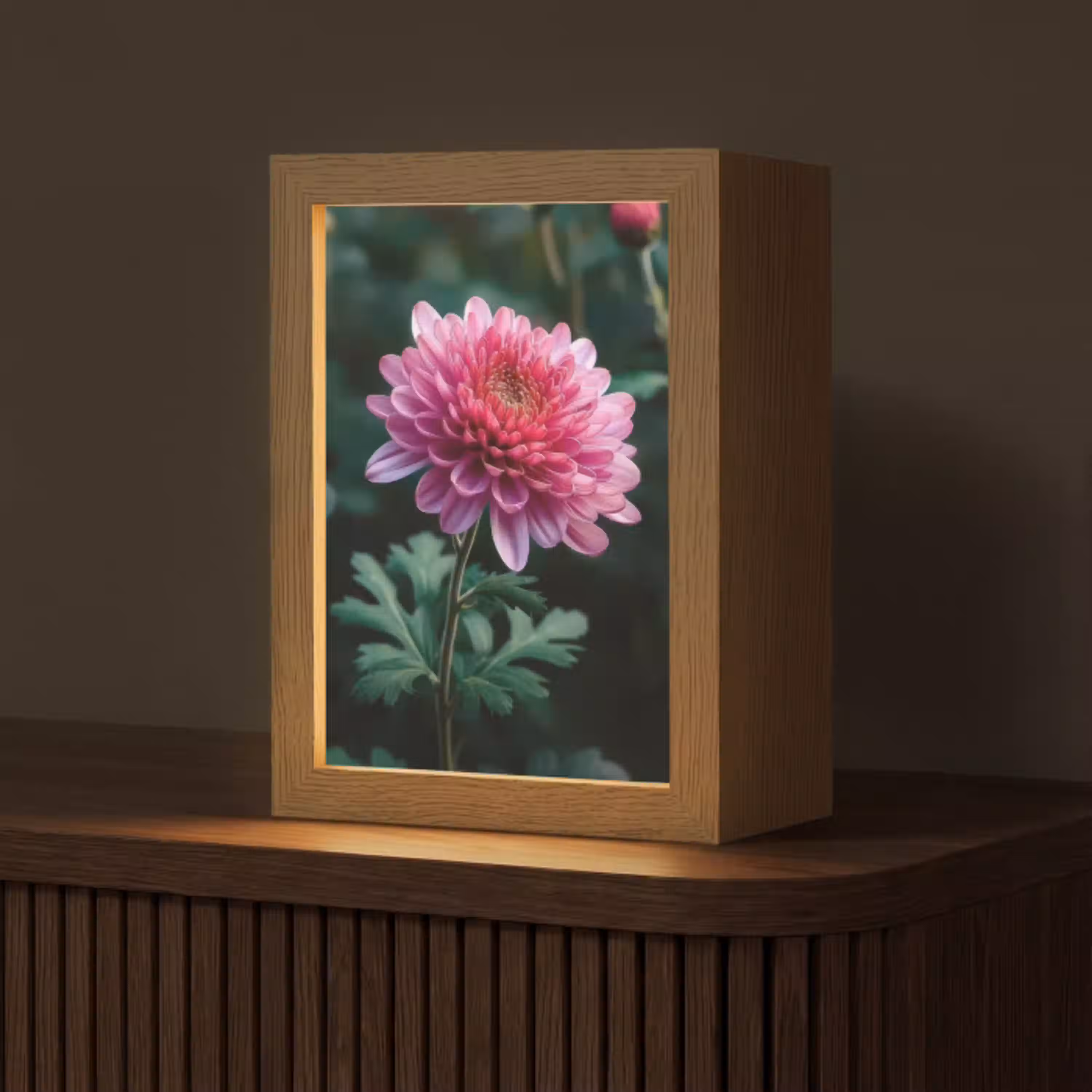 Blad - Chrysant - Roze - Schaduw Light Box met kabel (Tafellamp) klein -z3d_website