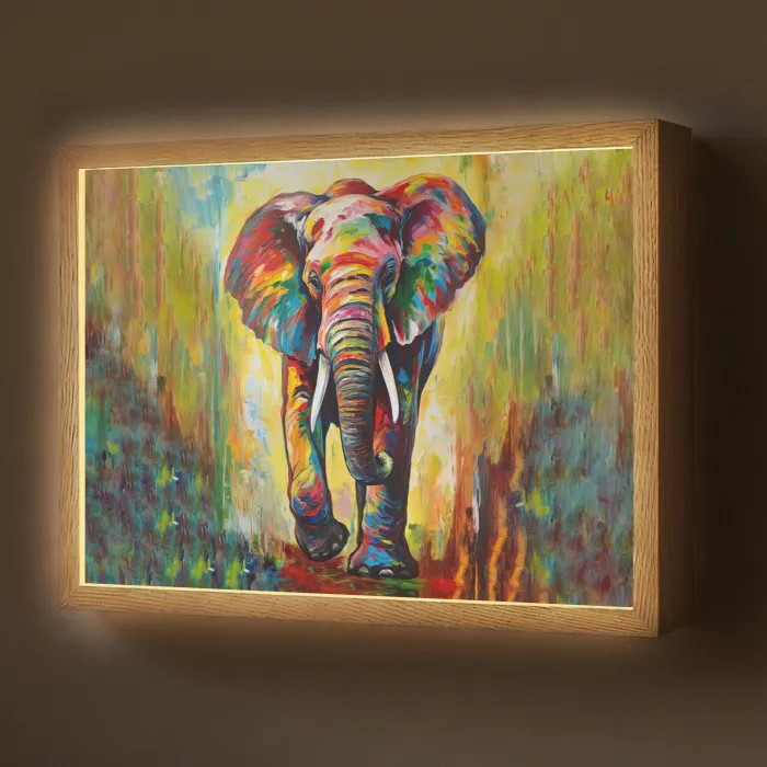 Olifant - Kunst - Schilderij - Dieren - Regenboog Light Box met batterij (Wandlamp) middel -z3d_website