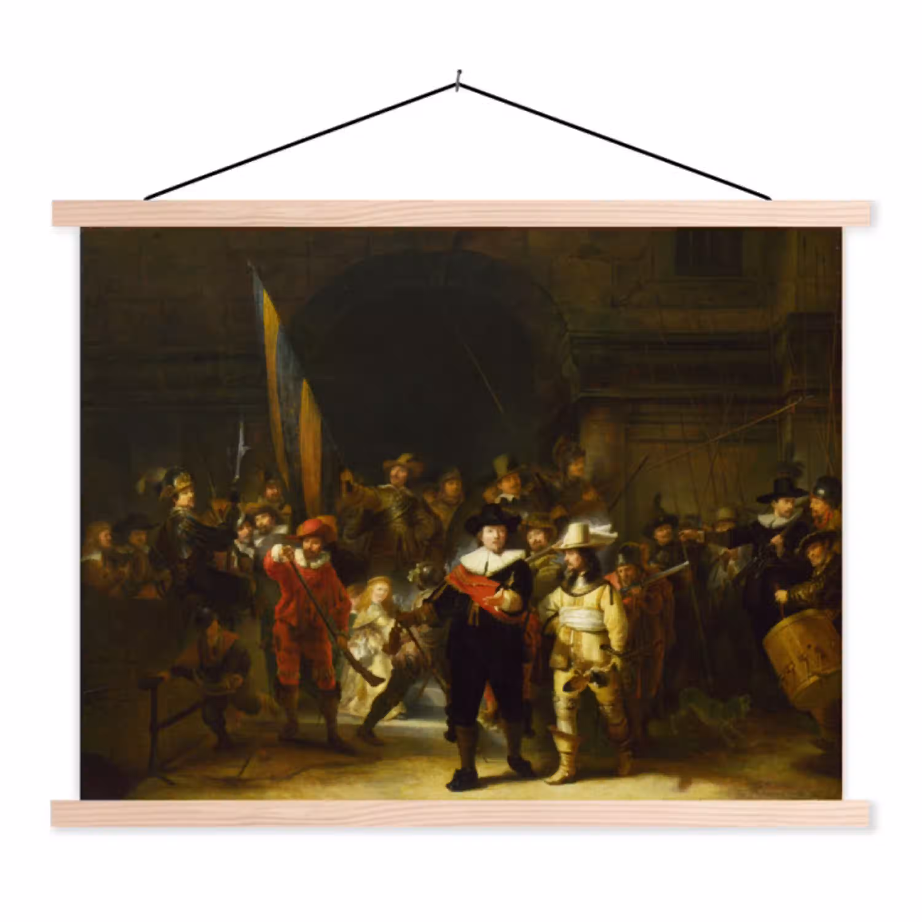 De Nachtwacht - Rembrandt van Rijn textielposter latten blank klein -3d