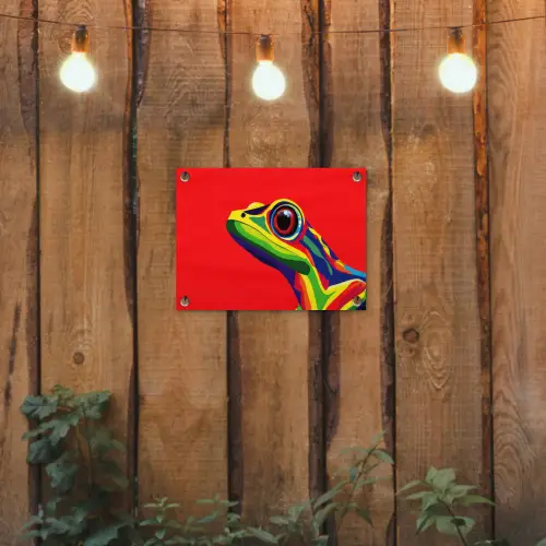 Kikker - Kleurrijk - Strepen - Ogen tuinposter los doek klein -sfeer1