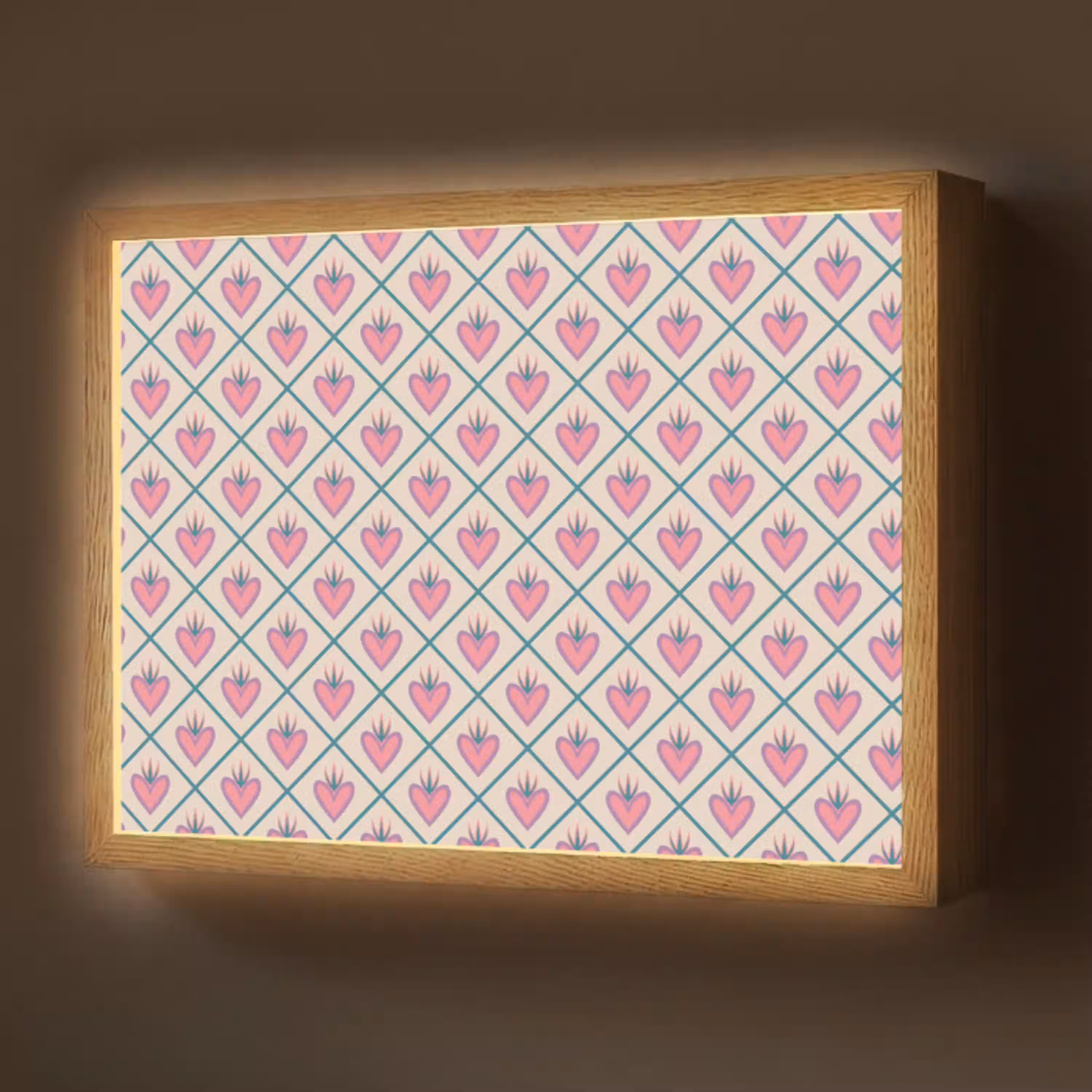 Retro - Ruit - Hartjes - Patroon Light Box met batterij (Wandlamp) middel 907 -z3d_website