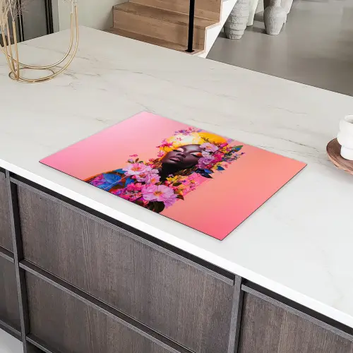 Kleurrijk - Bloemen - Vrouw - Zon Inductie beschermer vinyl 3mm klein -sfeer8