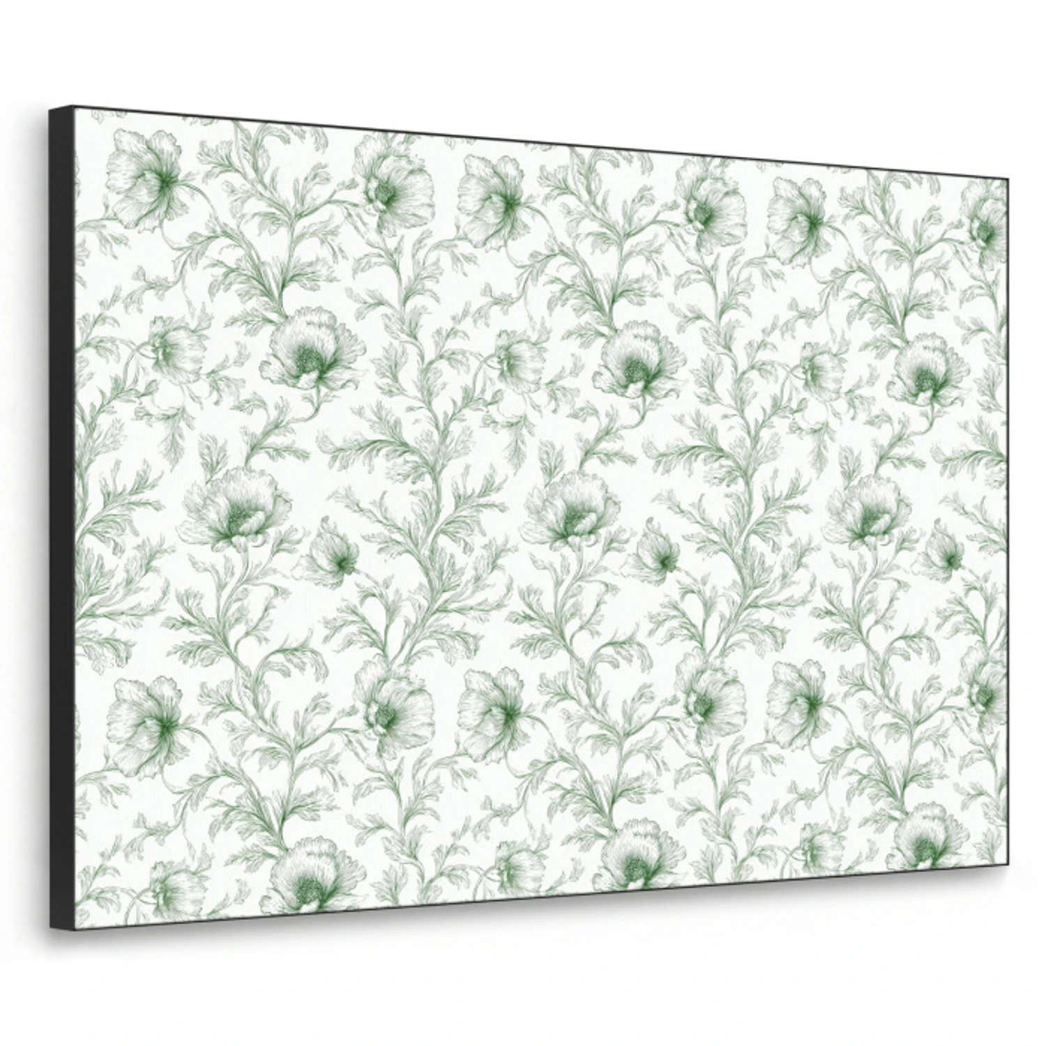 Bloemen - Getekend - Groen Textielframe zwart klein 947 -3d