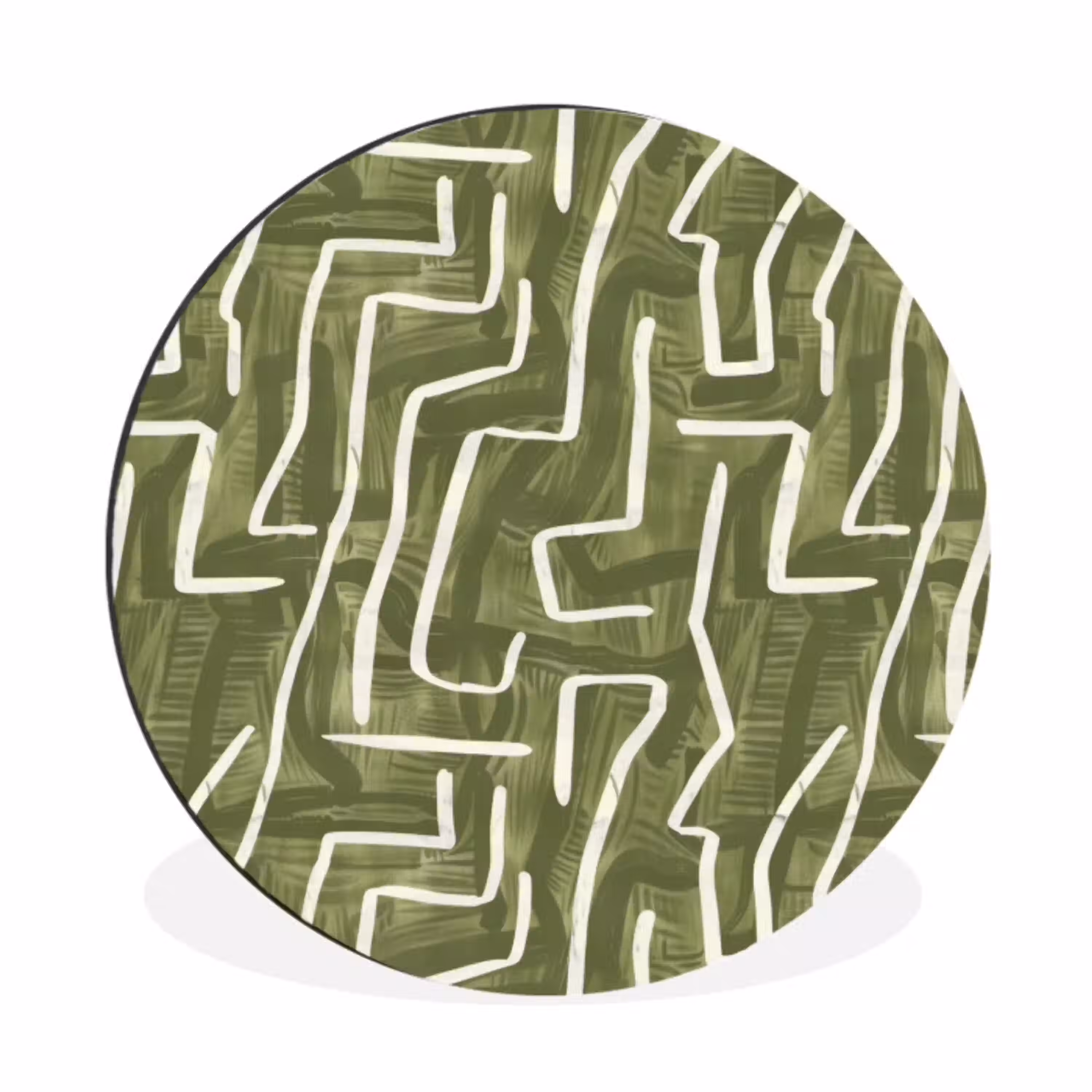 Groen - Abstract - Penseelstreken - Patroon Wandcirkel aluminium klein 190 -3d