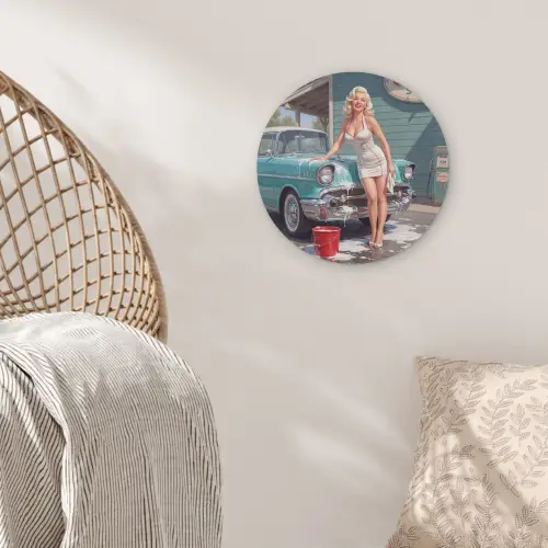 Auto - Vrouw - Groen Akoestische PET Vilt - Rond klein -sfeer4