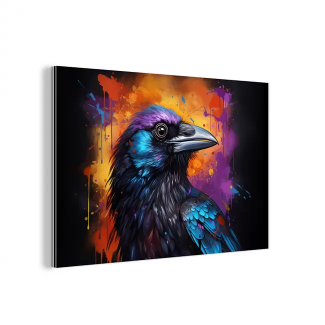 Vogel - Kraai - Graffiti - Zwart - Dieren aluminium wit klein -3d