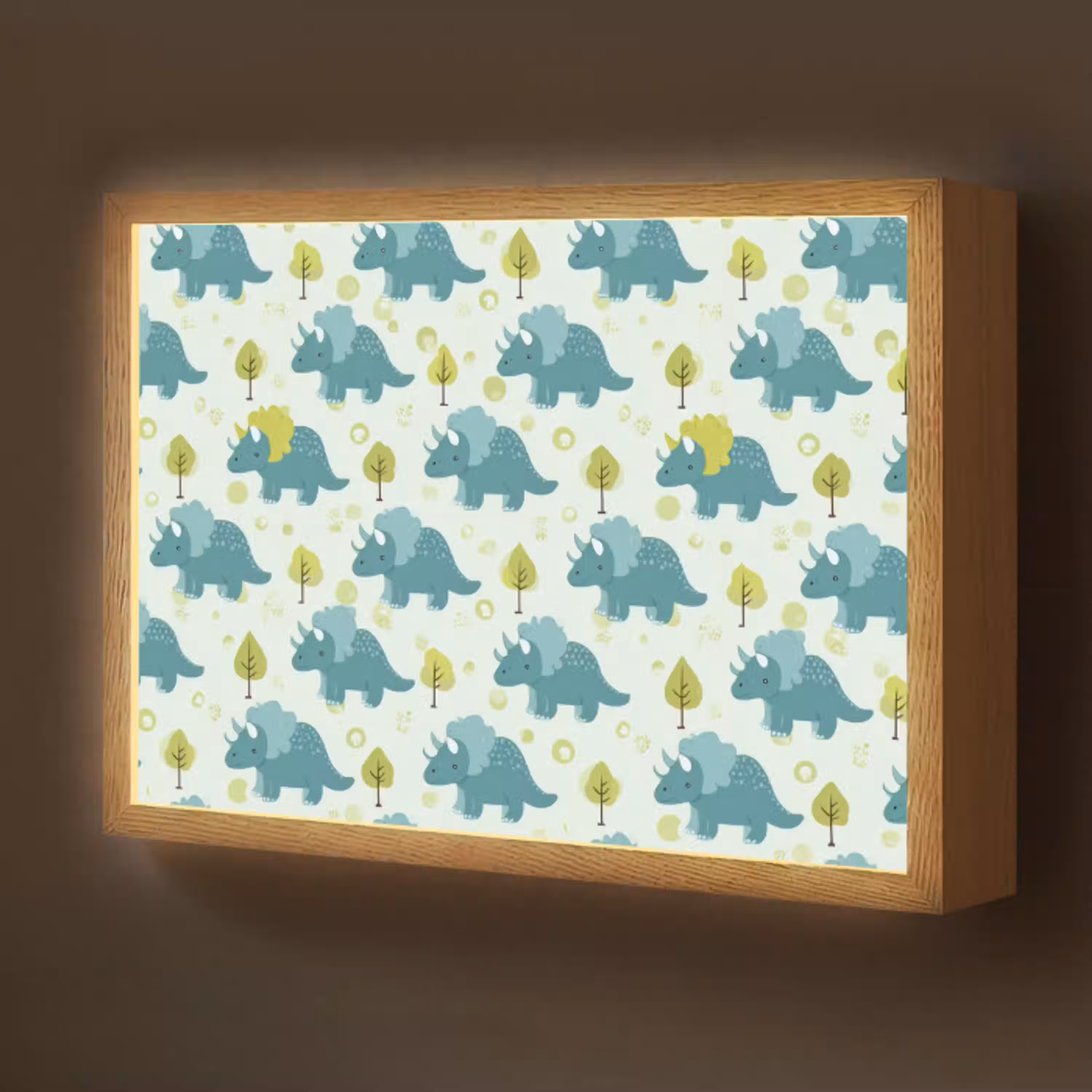 Triceratop - Blauw - Stippen - Boompjes Light Box met batterij (Wandlamp kind) middel -z3d_website