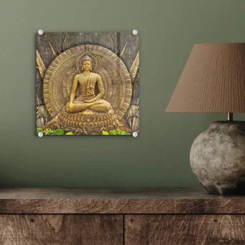 Goud - Boeddha beeld - Spiritueel - Meditatie plexiglas 5mm klein -sfeer3
