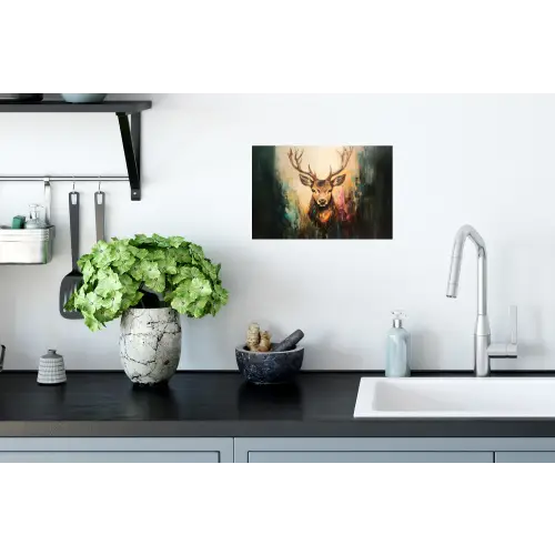 Hert - Geverfd - Gewei - Bruin Muursticker klein -keuken