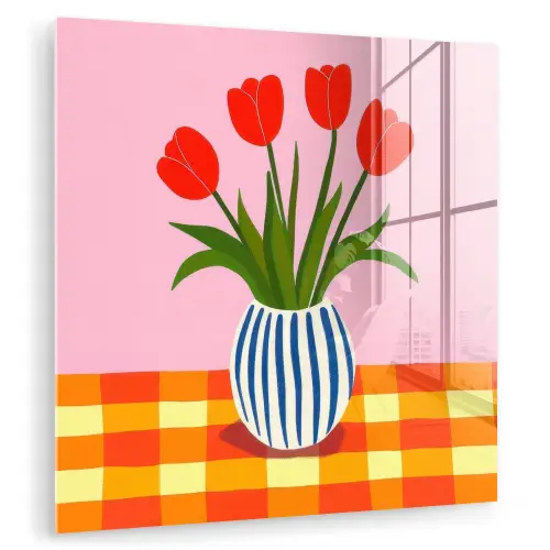 Tulpen - Roze - Vaas plexiglas 5mm klein -zzzproduct_nieuw
