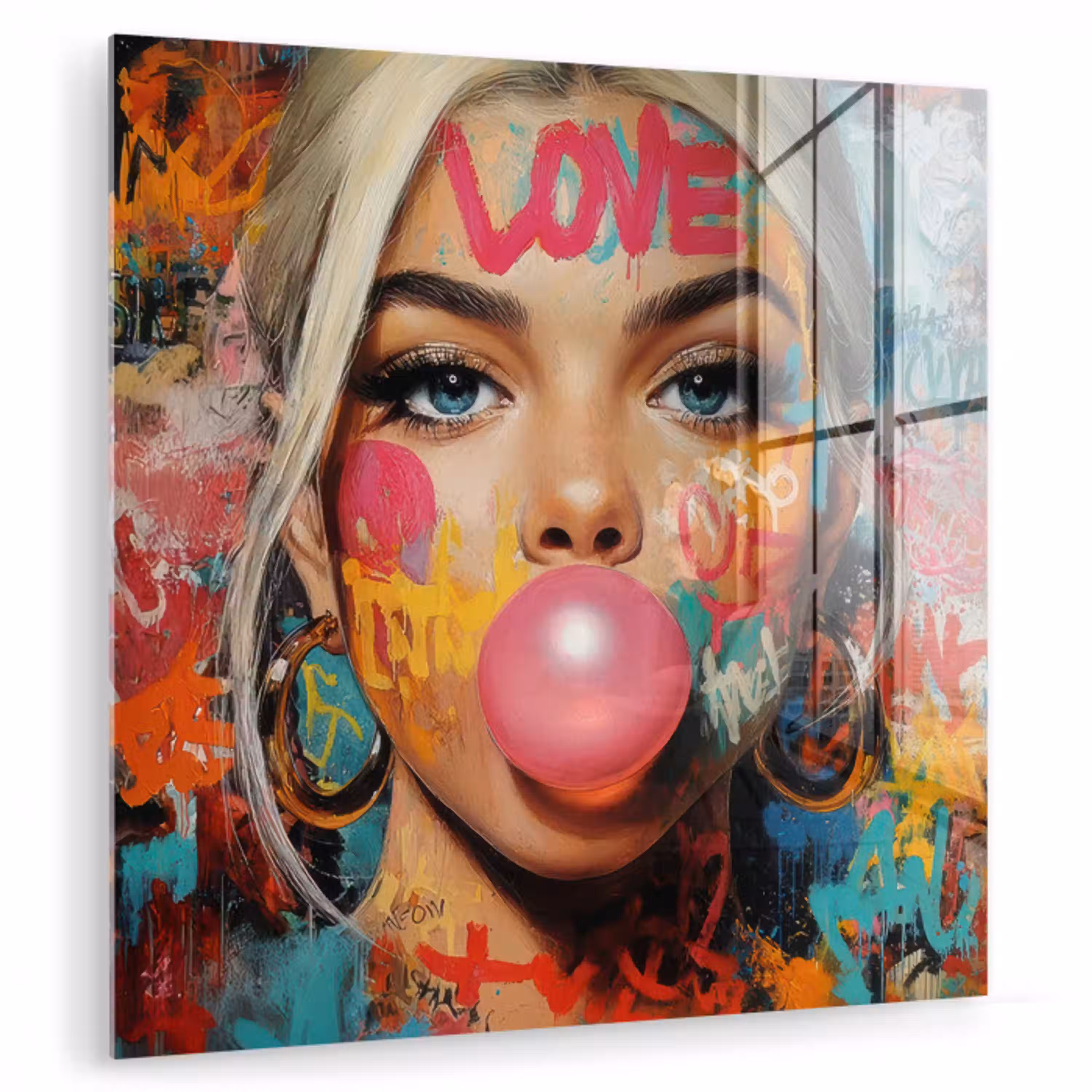 Vrouw - Kauwgom - Graffiti - Love plexiglas 5mm klein -zzzproduct_nieuw