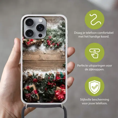 Kerstdecoratie - Geschenken - Hout - Veelkleurig Hoesje iPhone 16 Pro Max met koord klein -sfeer2_NL