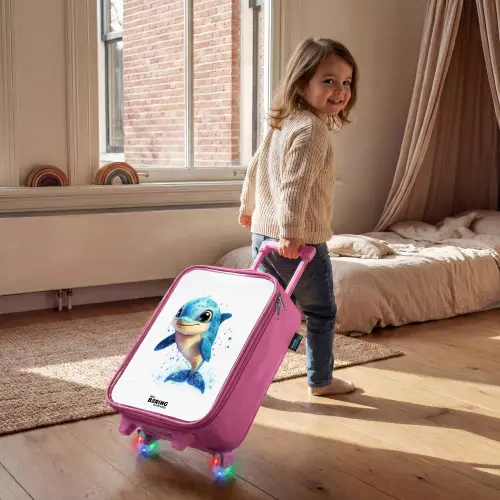Blije dolfijn met waterdruppels op wit Kinderkoffer - Roze klein -sfeer1