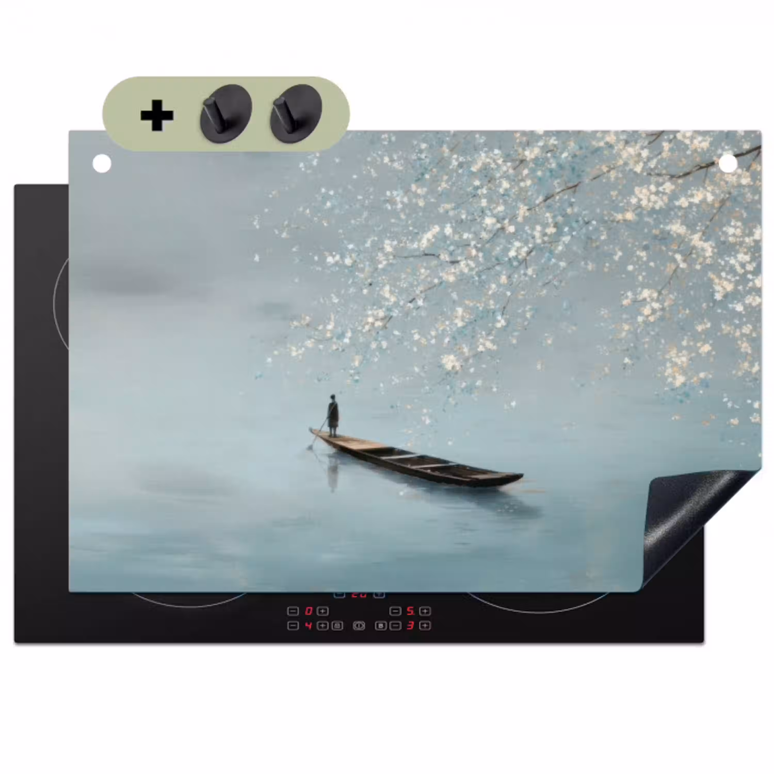 Bloesems - Minimalistisch - Wateroppervlak - Boot Inductie beschemer met haakjes klein -3d